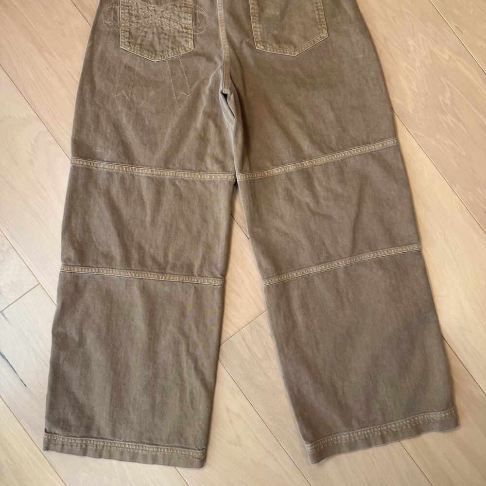 Gap Sandy Liang Low Rise Utility Pants Women's 10 Tan Brown Double Knee Baggy - Picture 10 of 11